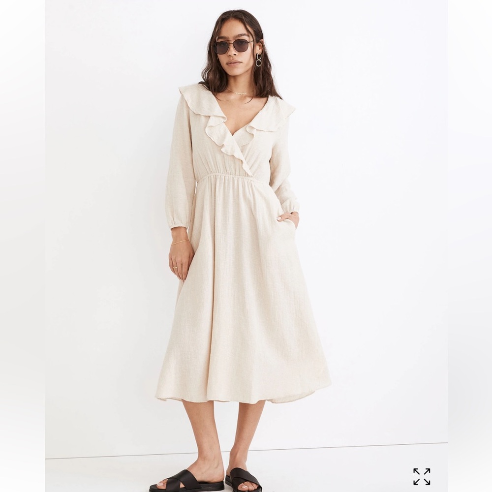 Madewell Linen Ruffle Midi Dress- Xxs